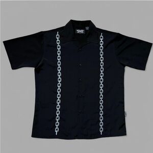 Vintage 00’s Men’s Dragonfly Clothing Embroidered Chain Button Down Shirt Size L